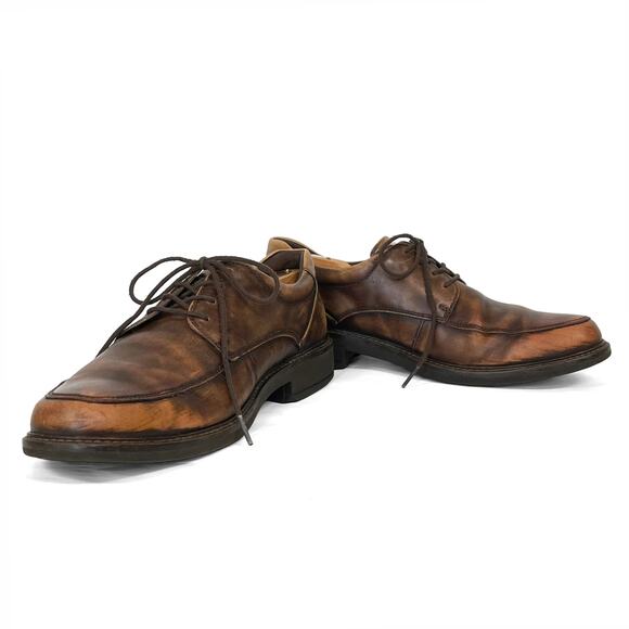 Ecco Shock Point Oxfords Sz 9 43 Extra Width Brown Distressed Leather Mens Shoes - Picture 2 of 13